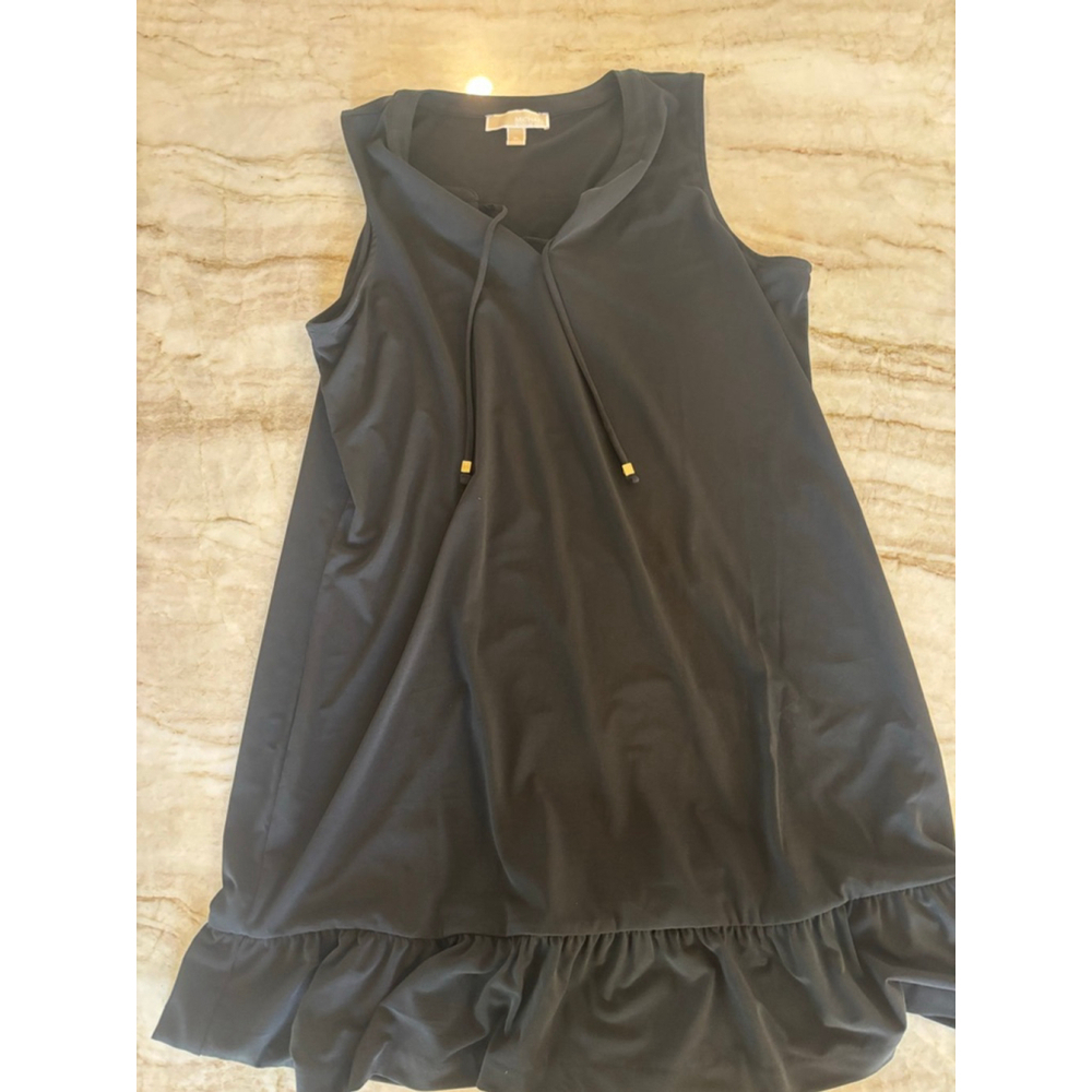 Women's Michael Kors Black Sleeveless Ruffle Hem Dress XL with Gold Accents